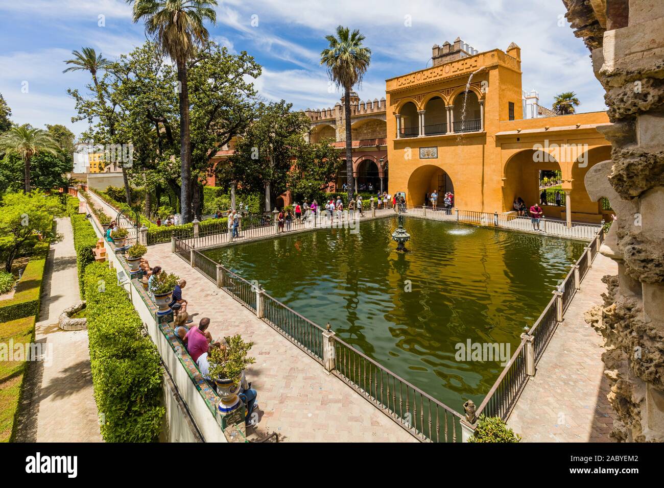 Jardins de Alcazar de Séville, l'Alcazar Royal de Séville est un palais royal à Séville Andalousie Espagne Banque D'Images