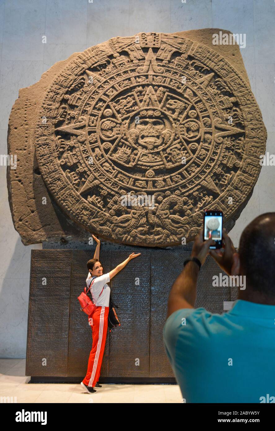 «Aztekenkalender Piedra del Sol', Nationalmuseum 'Museo Nacional de Antropologia', Mexico City, Mexique Banque D'Images