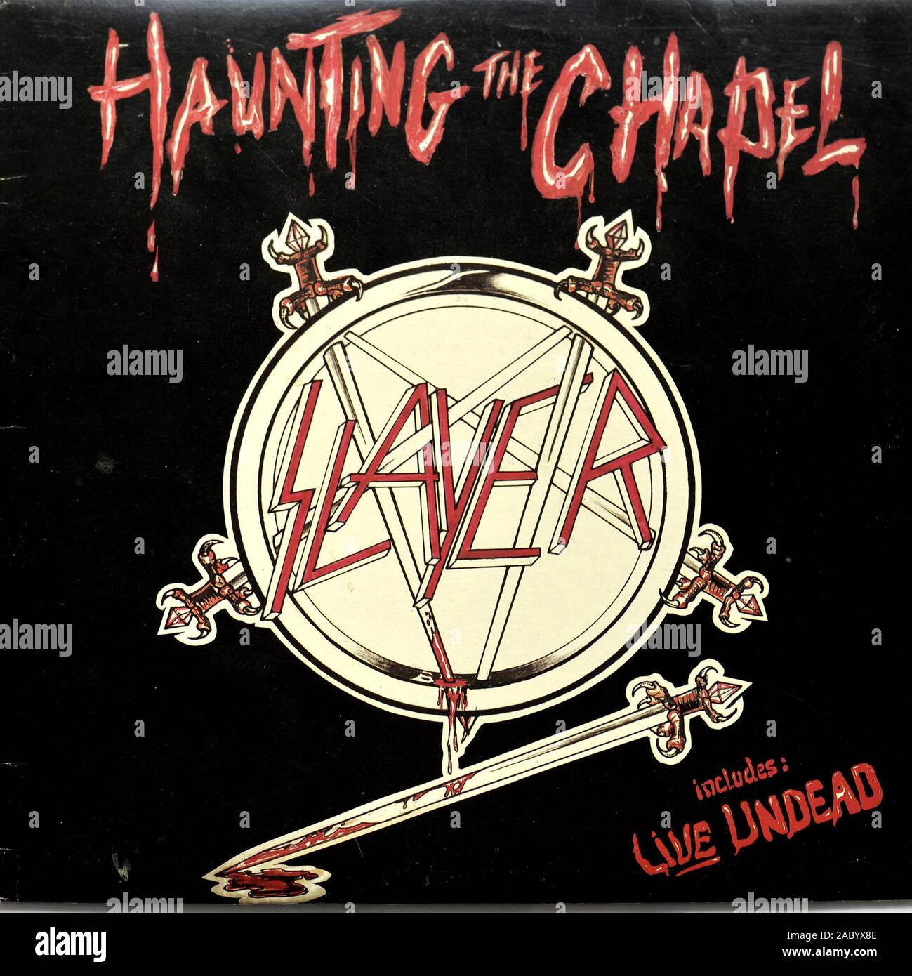 SLAYER Haunting la Chapelle - couverture de l'album vinyle vintage Banque D'Images