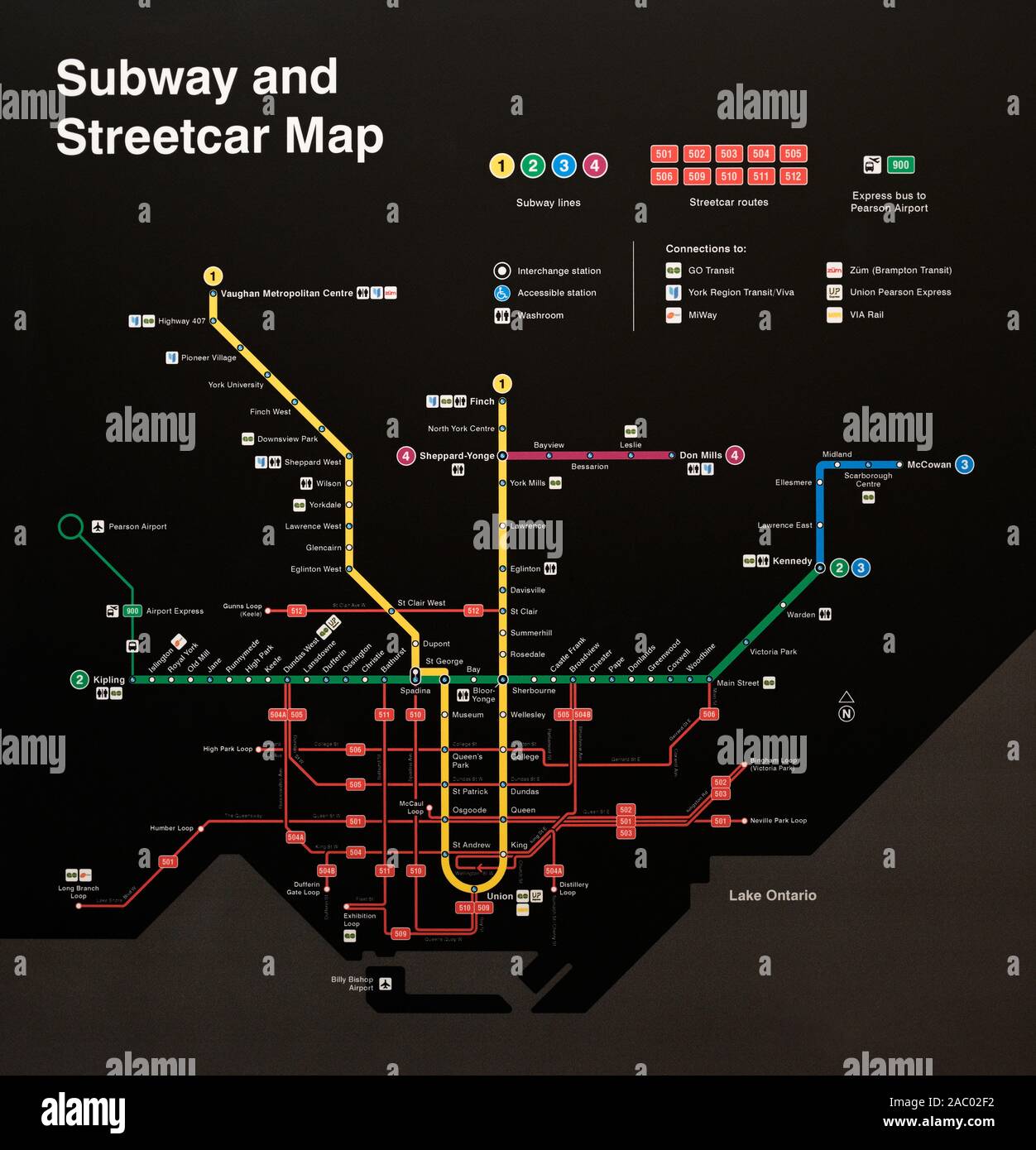 Carte du métro de Toronto carte de tramways Banque D'Images