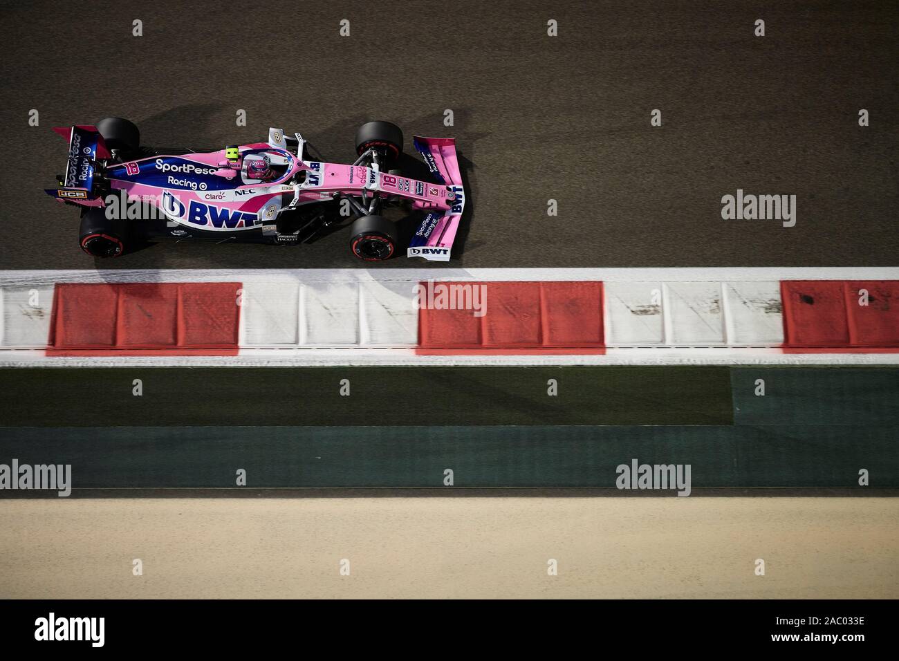 ABU DHABI, EAU - Novembre 29, 2019 SportPesa:Point de course F1 Team pilote canadien lance pas en concurrence au cours de la deuxième session d'essais de l'Abu Dhabi F1 Grand Prix sur le Circuit de Yas Marina à Abu Dhabi. Banque D'Images