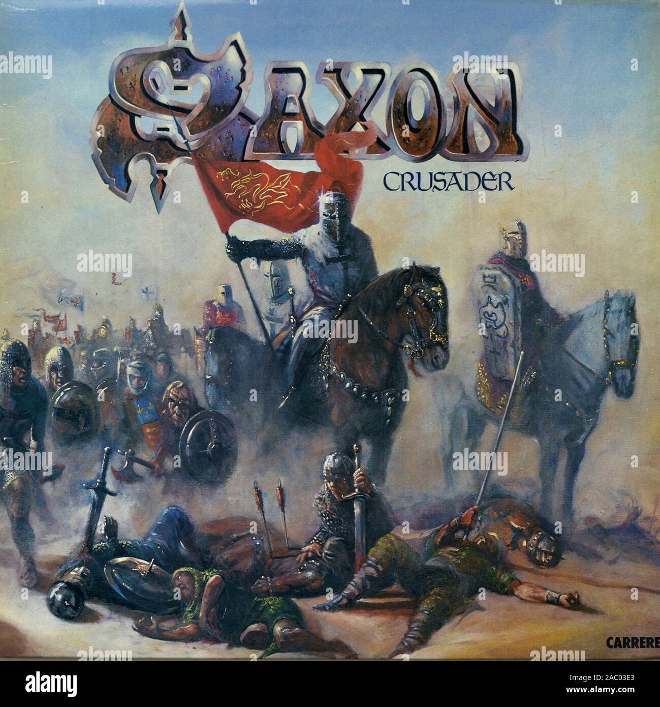 Crusader de SAXON FOC - couverture de l'album vinyle vintage Banque D'Images