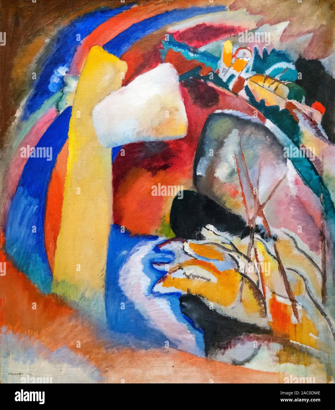 La peinture de Kandinsky. Etude pour l'art de la peinture avec forme blanche par Vassily Kandinsky (1866-1944), huile sur toile, 1913 Banque D'Images