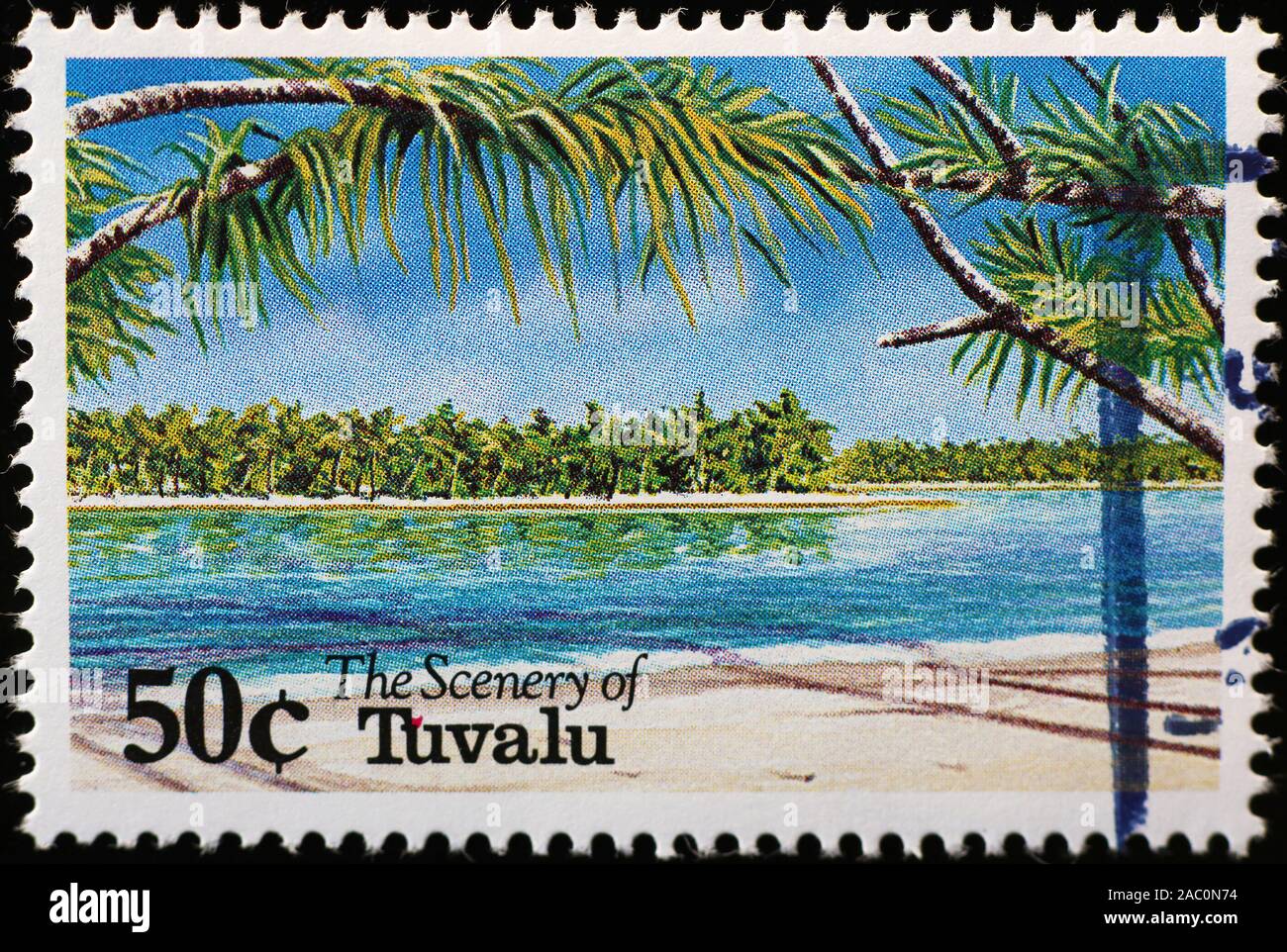 Paysages tropicaux sur timbre-poste de Tuvalu Banque D'Images