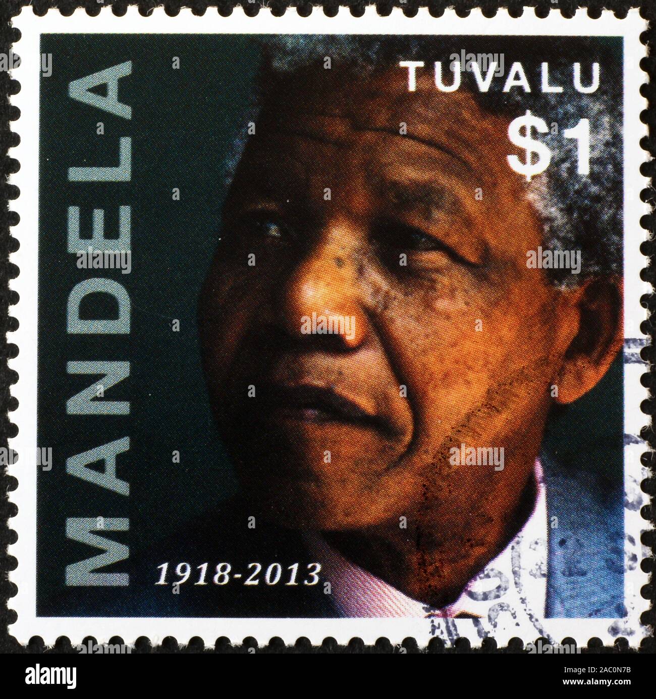 Nelson Mandela sur timbre-poste de Tuvalu Banque D'Images