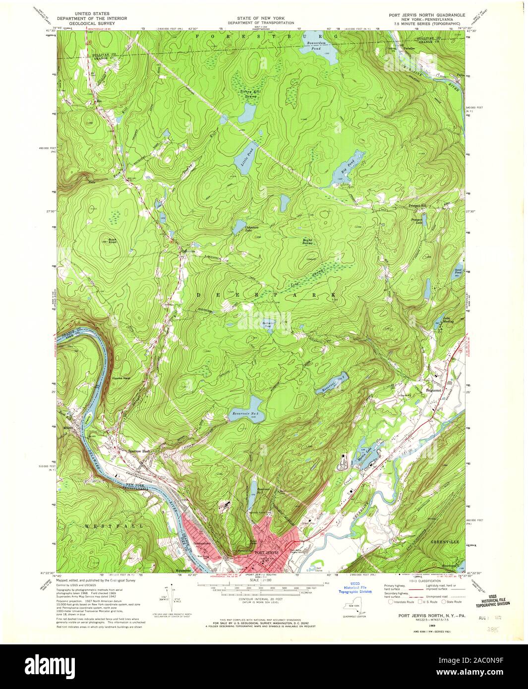 Carte TOPO USGS Alaska NY Port Jervis au nord 1291011969 24000 Restauration Banque D'Images