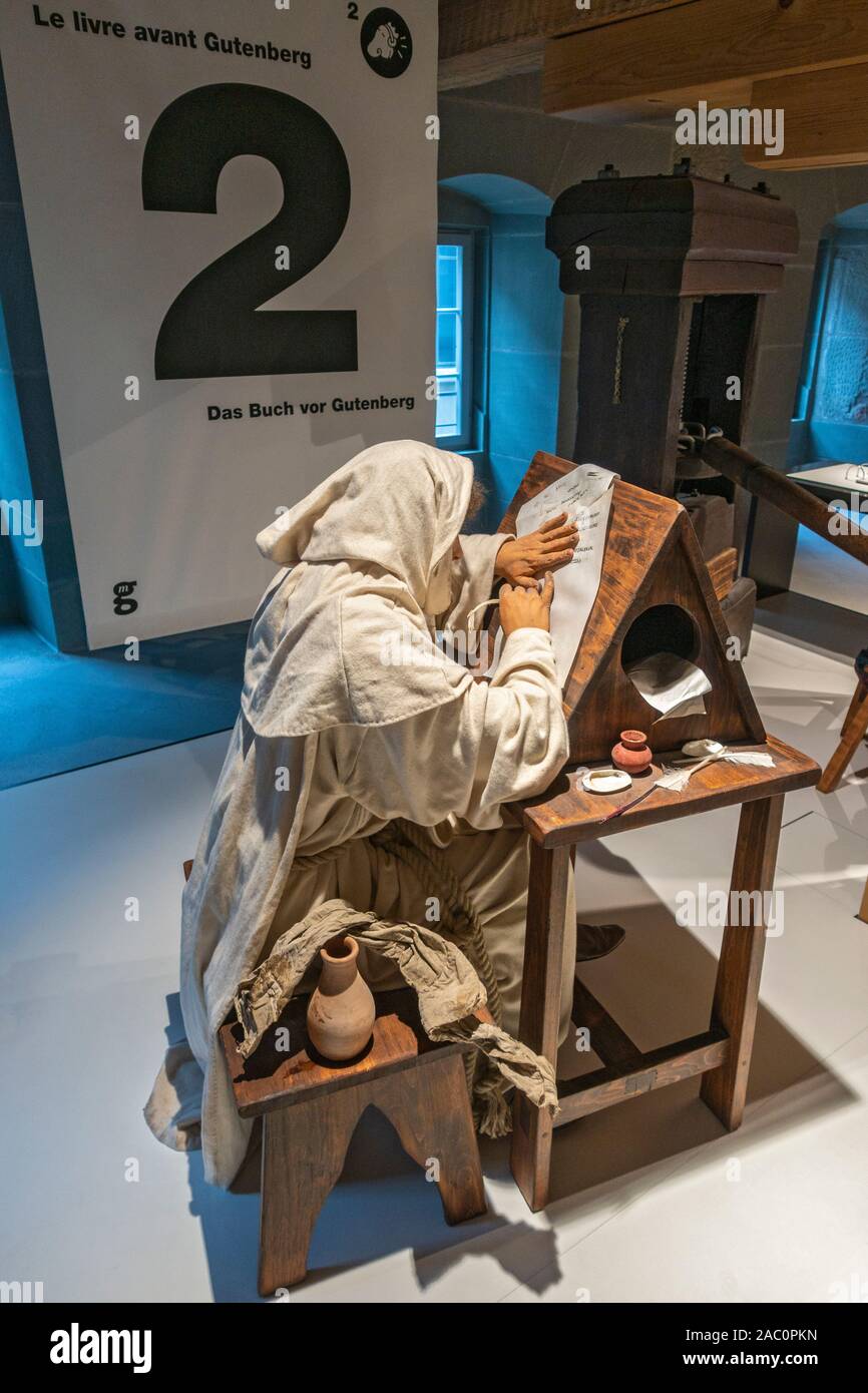 Suisse, Fribourg, Musée Musée Gutenberg, de l'intérieur la pièce, scribe Banque D'Images