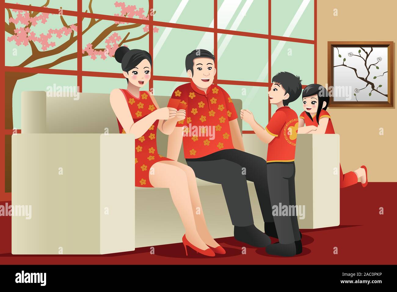 Un vecteur illustration de famille chinoise pour célébrer le Nouvel An chinois Illustration de Vecteur