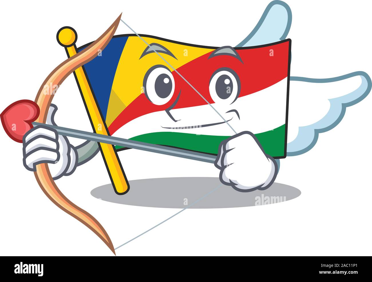 Seychelles drapeau mignon personnage avec la flèche de Cupidon et ailes Illustration de Vecteur