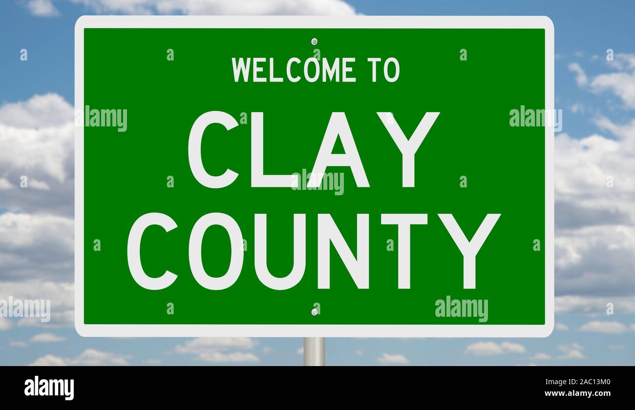 D'un rendu 3d vert panneau routier pour Clay Comté Banque D'Images
