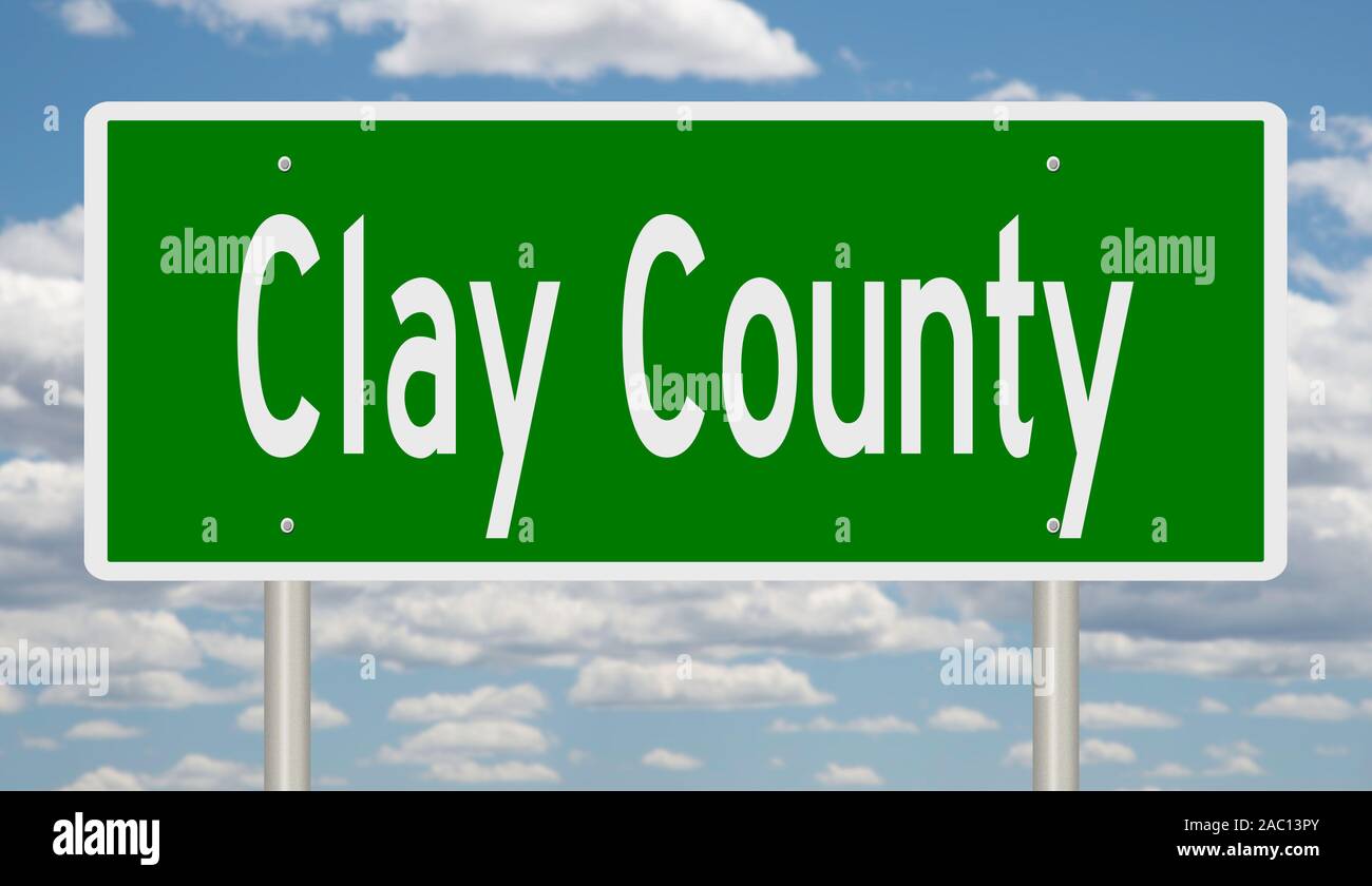 D'un rendu 3d vert panneau routier pour Clay Comté Banque D'Images