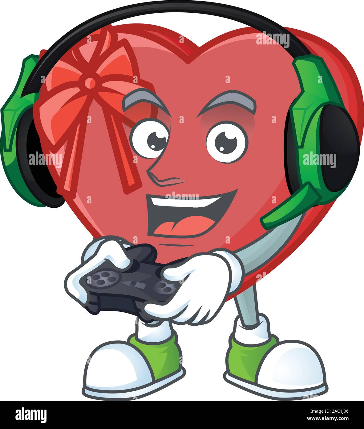 Boîte cadeau amour joueur personnage avec casque et contrôleur Illustration de Vecteur