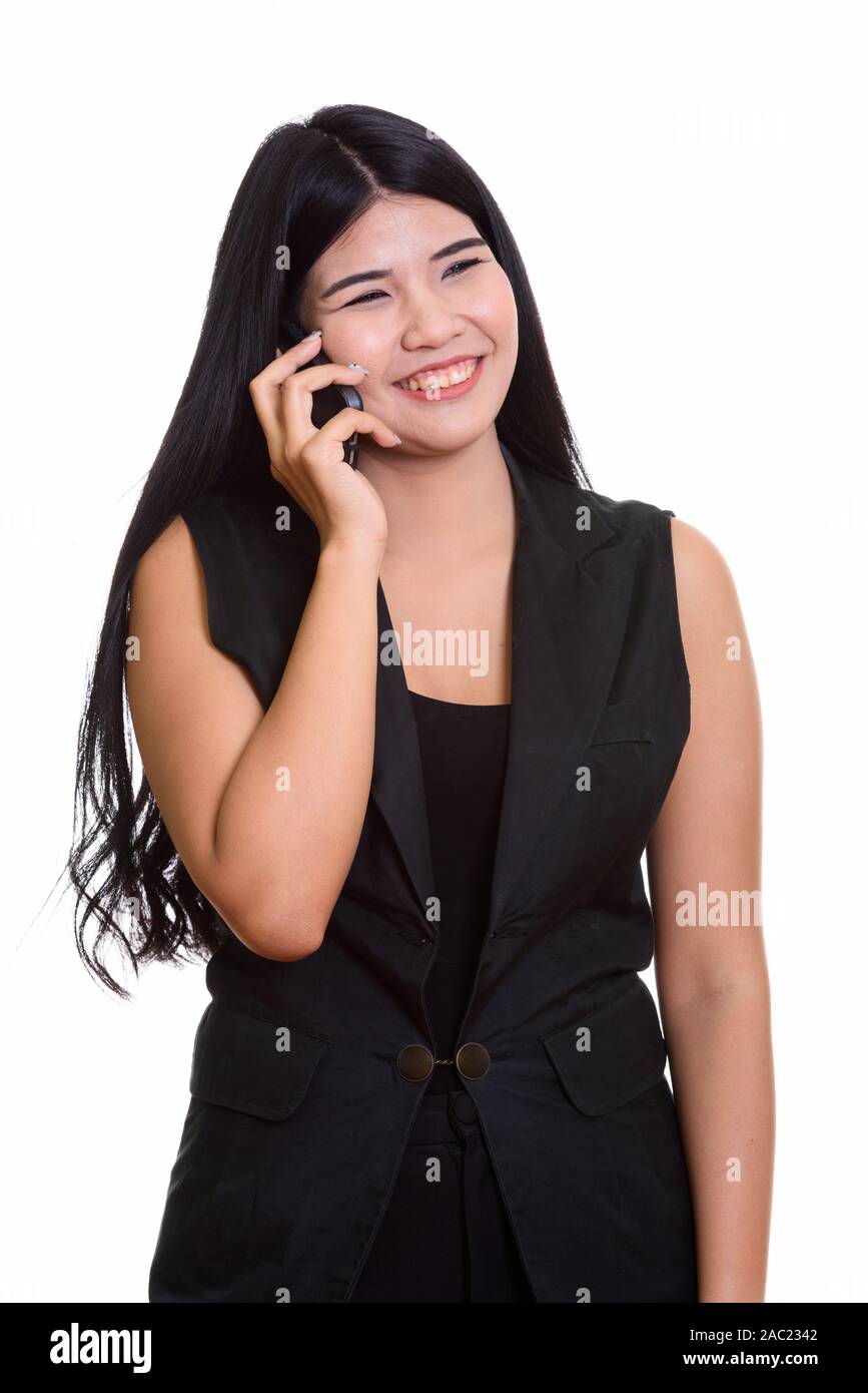 Portrait of Young Asian Woman talking On Phone Banque D'Images