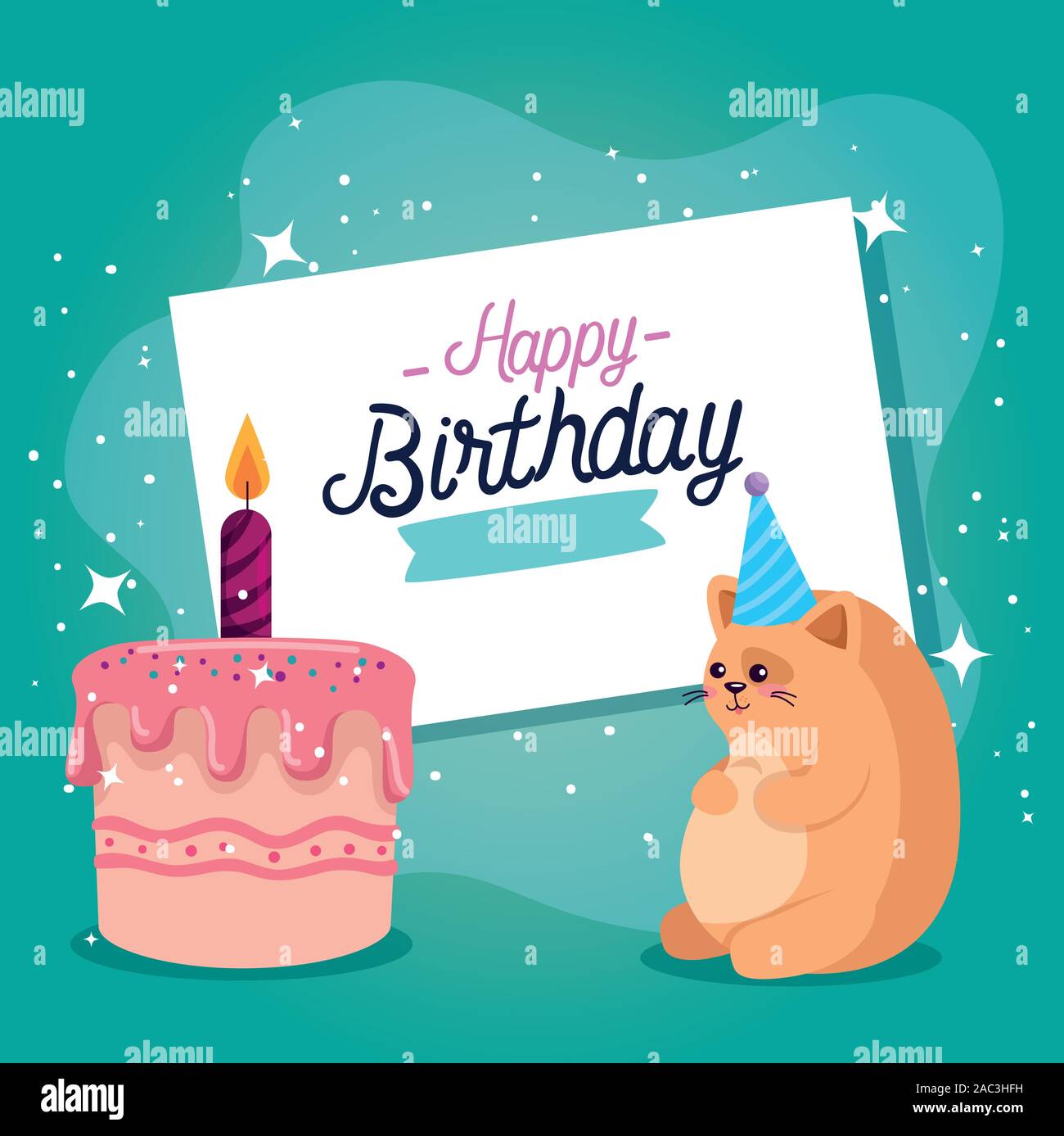 Chat Avec Vecteur Conception Joyeux Anniversaire Image Vectorielle Stock Alamy