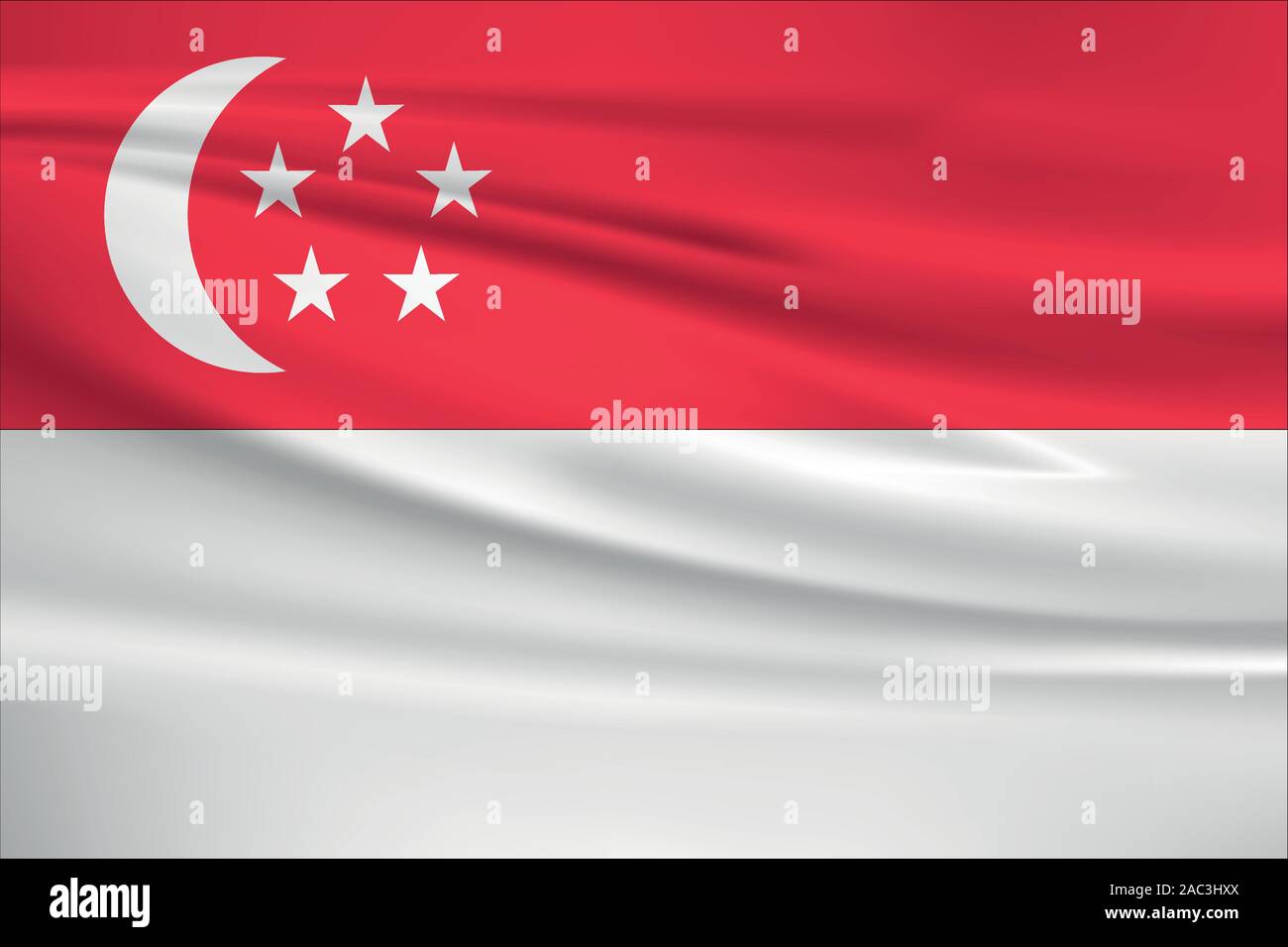 En agitant le drapeau de Singapour, couleurs officielles et le ratio exact. Drapeau national de Singapour. Vector illustration. Illustration de Vecteur