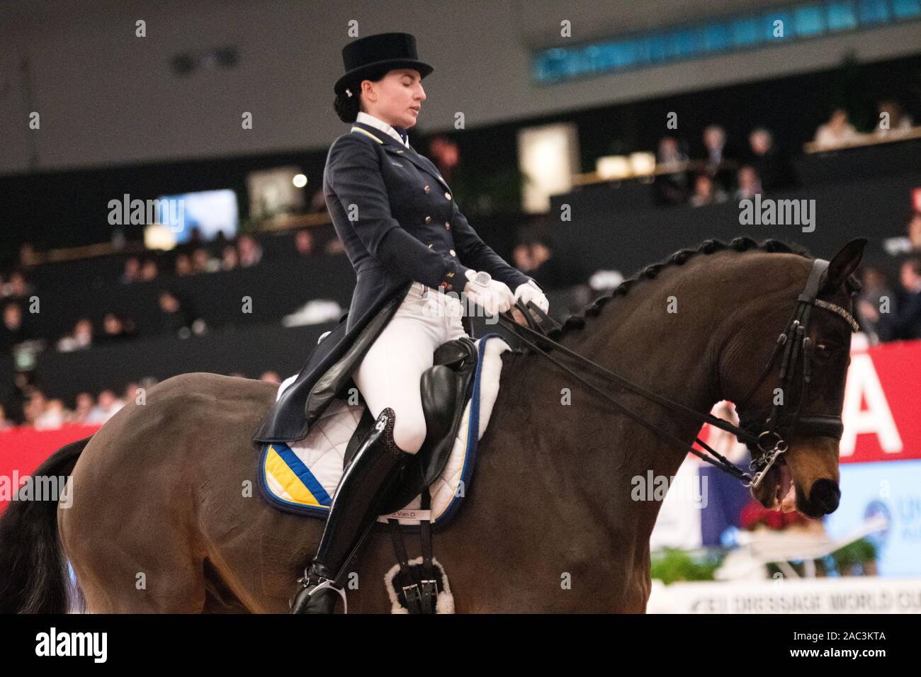 Madrid, Espagne. 30Th Nov, 2019. Ukrainian horse rider Logutenkova «Fleraro avec Inna' pendant la Coupe du Monde de Dressage FEI Freestyle Grand Prix de la Semaine de l'Ifema Madrid l'Institution de l'Équitable (Madrid) le 30 novembre 2019 à Madrid, Espagne. Crédit : David Gato/Alamy Live News Banque D'Images