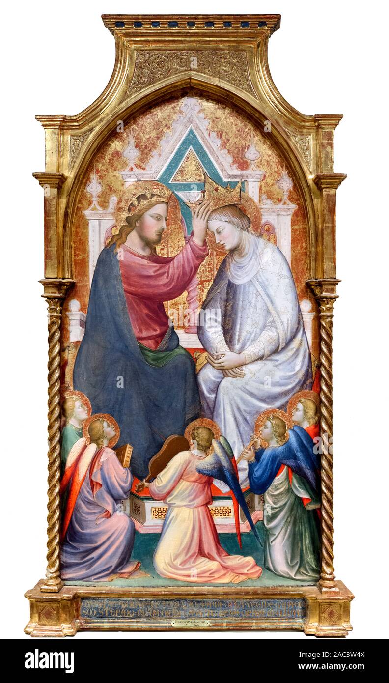 Couronnement de la Vierge retable. Le couronnement de la Vierge avec une forêt à l'cinq par Mariotto Di Nardo, tempera sur panneau de peuplier, 1408 Banque D'Images