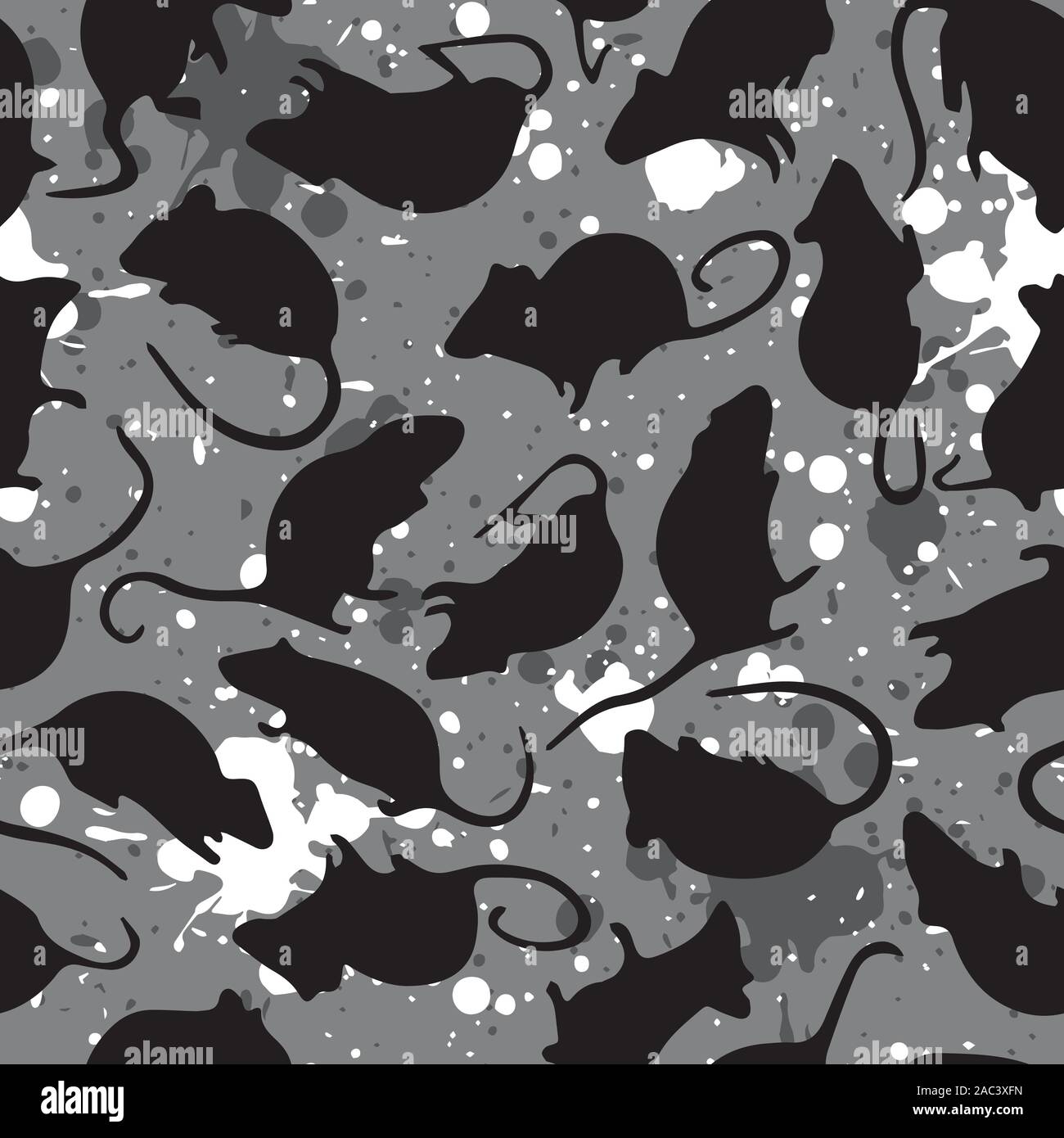 2020 Année du Rat Métal Monochrome motif transparent sur fond gris avec des touches de couleur Illustration de Vecteur