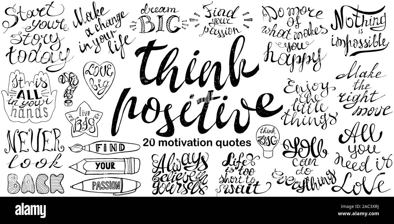 Motivation de prix. Ensemble avec des phrases inspirantes dessiné à la main. Lettrage conceptuel, la calligraphie. Lettre de Motivation Illustration de Vecteur