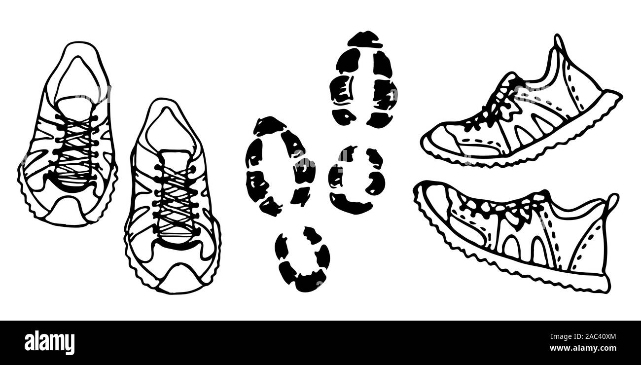 Hand drawn sneakers sur fond blanc. Le sport de la motivation. Exécuter Concept. Vector illustration Illustration de Vecteur