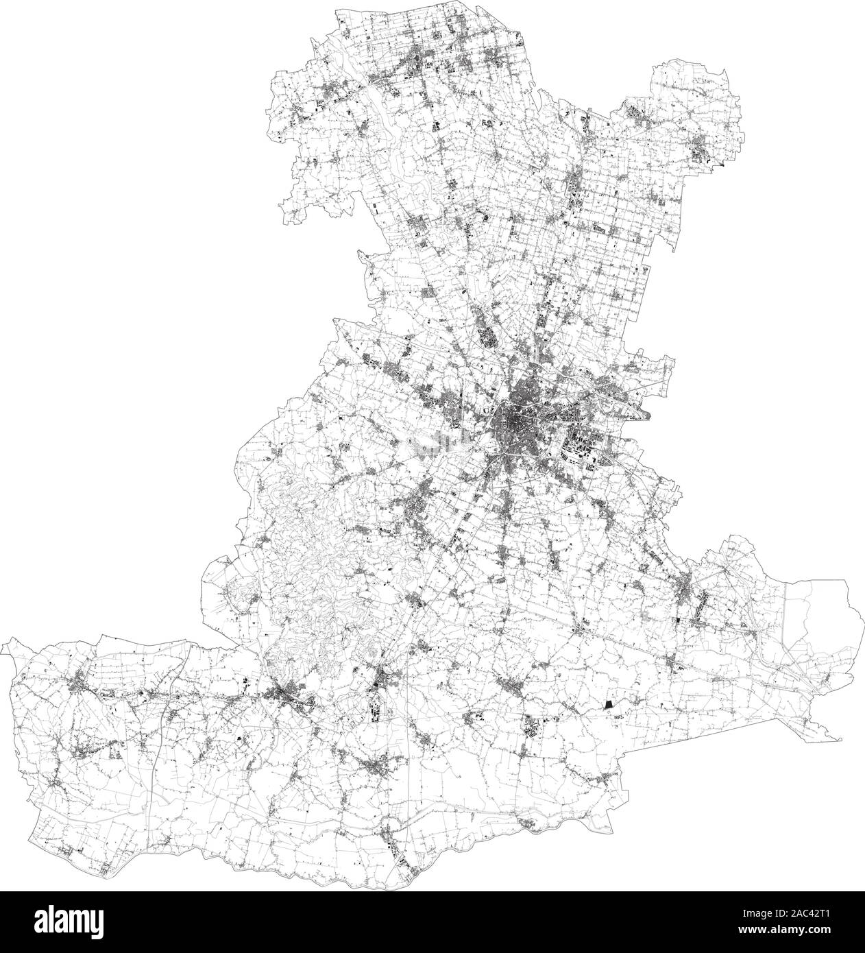 Carte Satellite de la province de Padoue, villes et routes, bâtiments et routes des environs. Veneto, Italie. La carte des routes, ring road Illustration de Vecteur