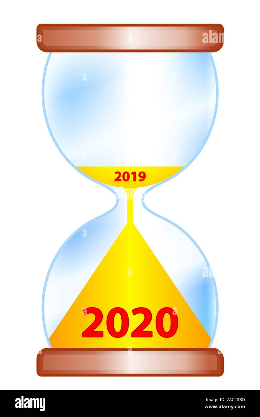 Concept illustration de l'abrégé de l'horloge de sable et Nouvel An 2019/2020 le lettrage Illustration de Vecteur