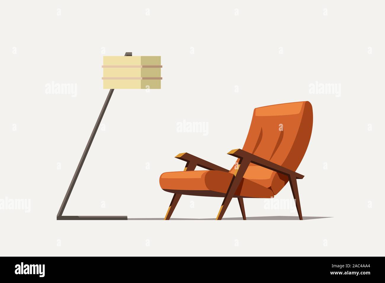 Vieux orange fauteuil moderne avec lampe Illustration de Vecteur