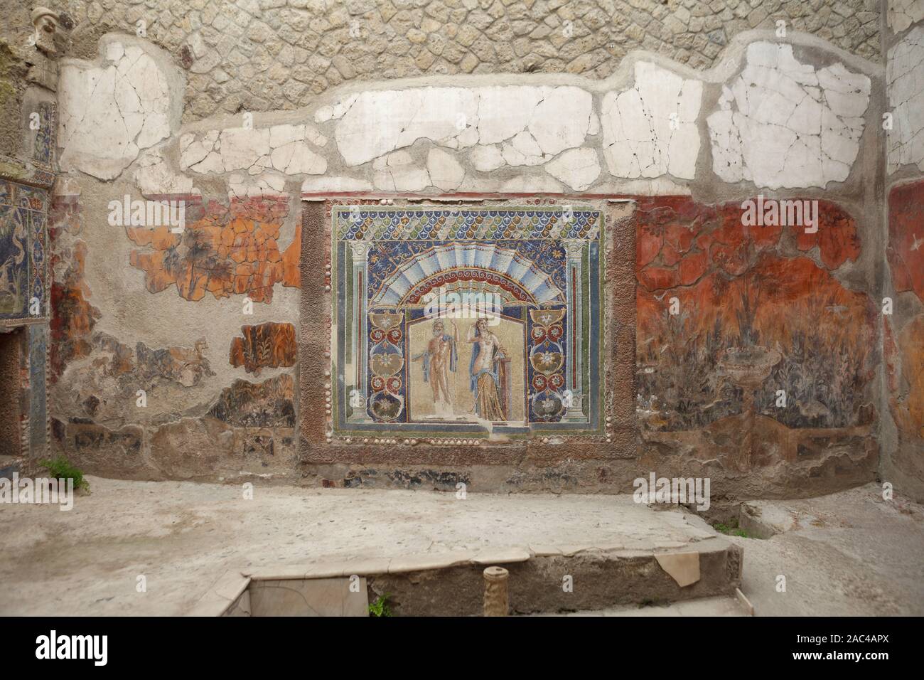 Neptune et Amphitrite mosaic dans maison de la mosaïque de Neptune (la Maison de Neptune et Amphitrite) dans l'ancienne ville d'Herculanum (Ercolano) ruines. Napl Banque D'Images