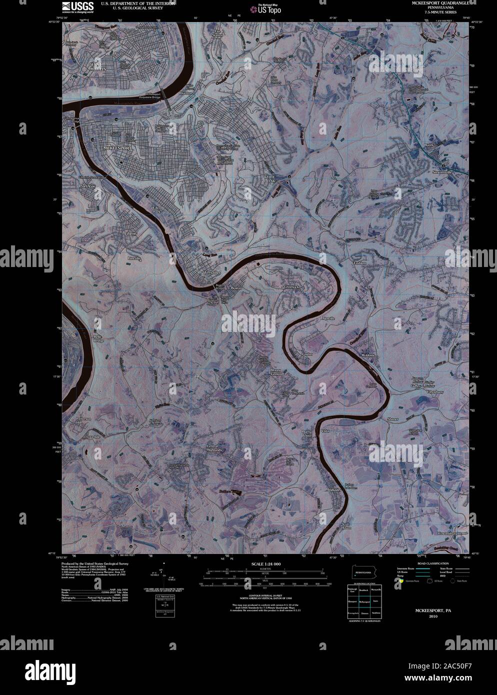 Carte TOPO USGS Alaska PA McKeesport 20100601 TM Restauration inversé Banque D'Images