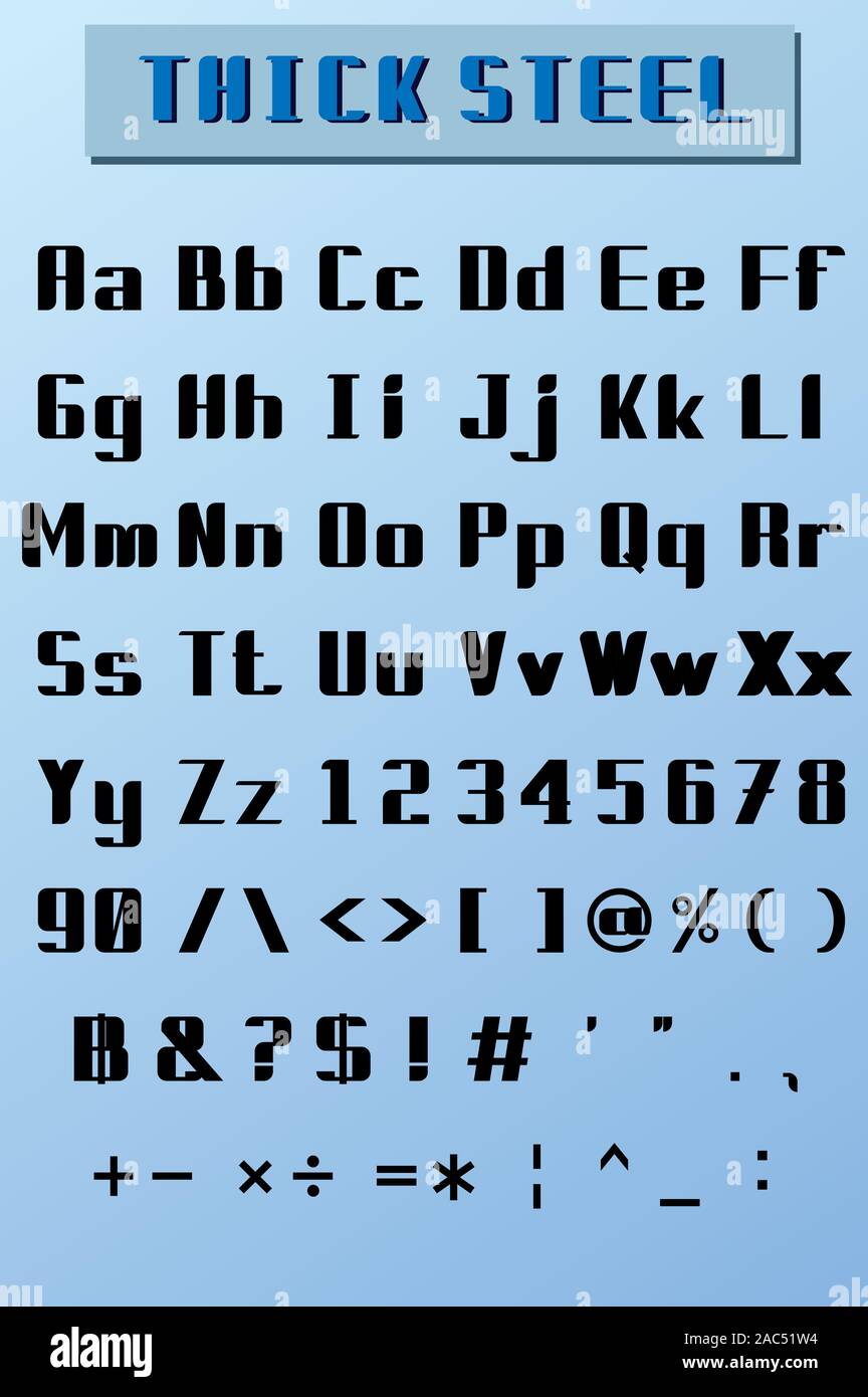 Numéro de type de police vectorielle Illustration design graphique en acier épais élégant font design composé d'un ensemble de lettres de l'alphabet Illustration de Vecteur