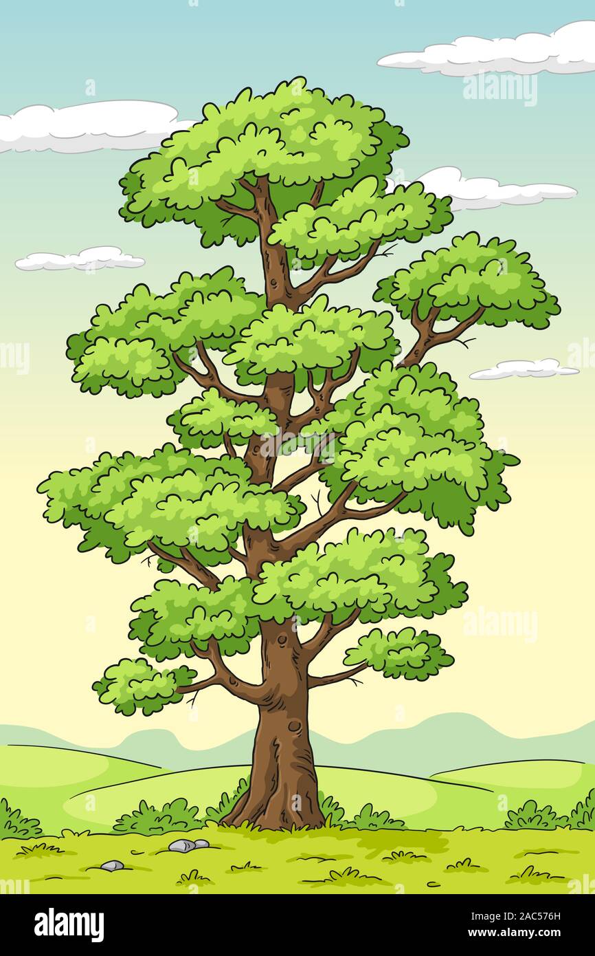 Grand arbre de l'été. Hand drawn vector illustration avec des calques distincts. Illustration de Vecteur