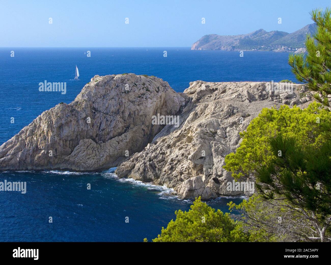 Côte rocheuse de Cala Ratjada, Majorque, Iles Baléares, Espagne Banque D'Images