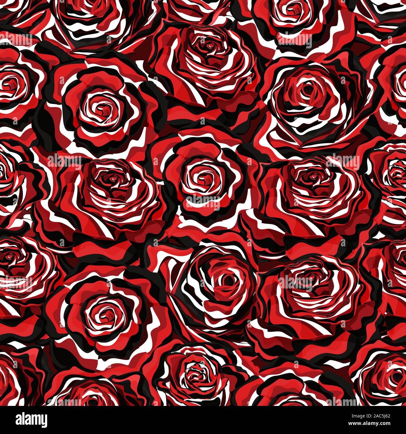 Modèle vectoriel continu avec des roses en noir, blanc et rouge style artistique Illustration de Vecteur