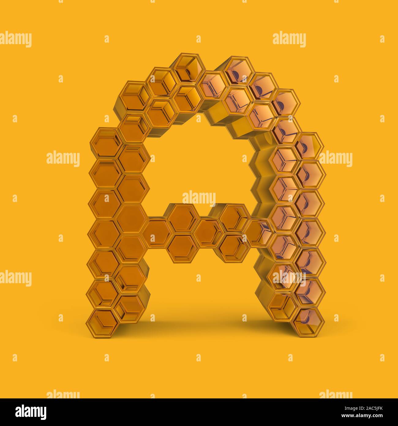 La lettre A. en majuscules. Le miel font sur un fond jaune. Le rendu 3D Banque D'Images
