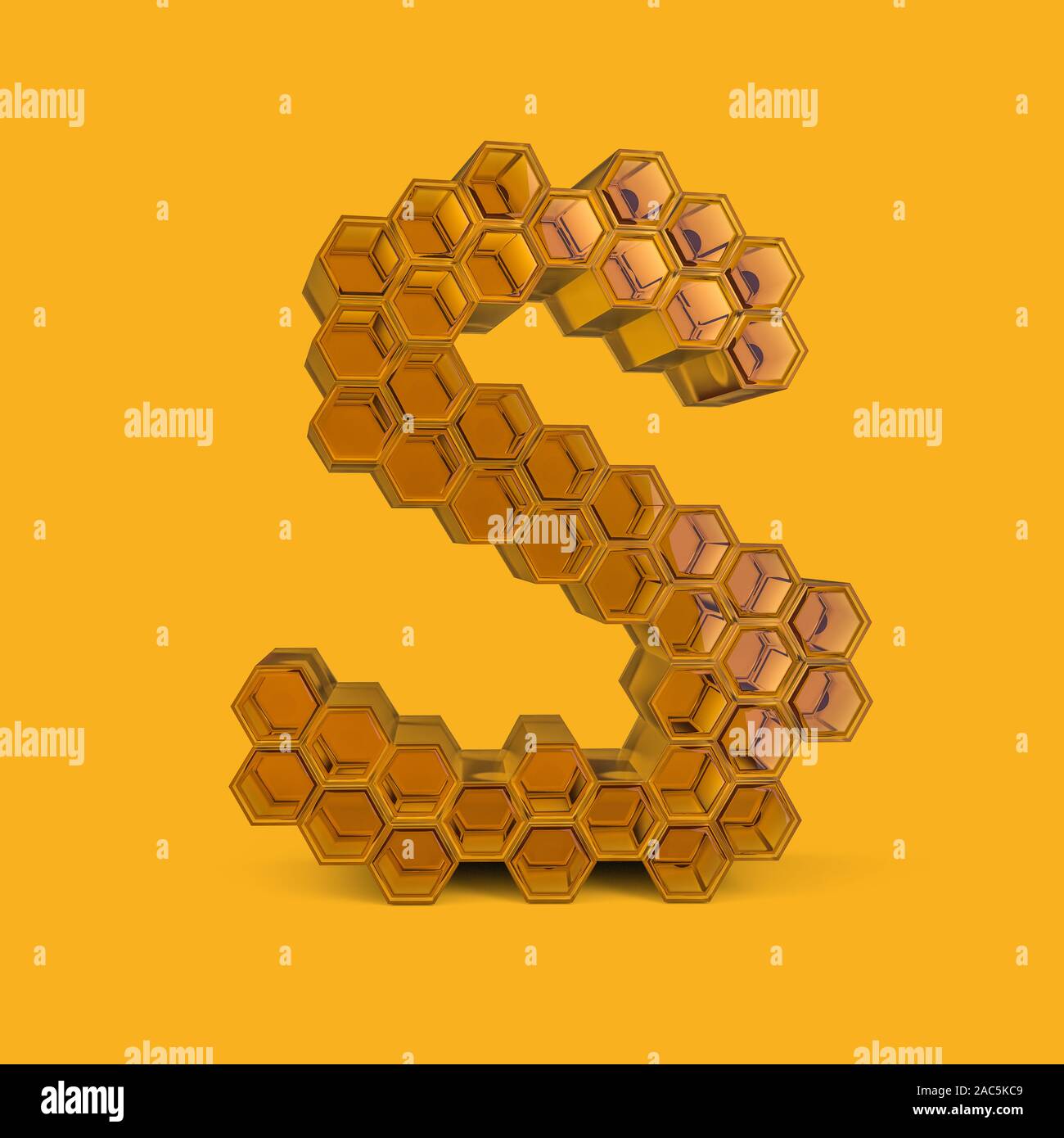 La lettre S. en majuscules. Le miel font sur un fond jaune. Le rendu 3D Banque D'Images