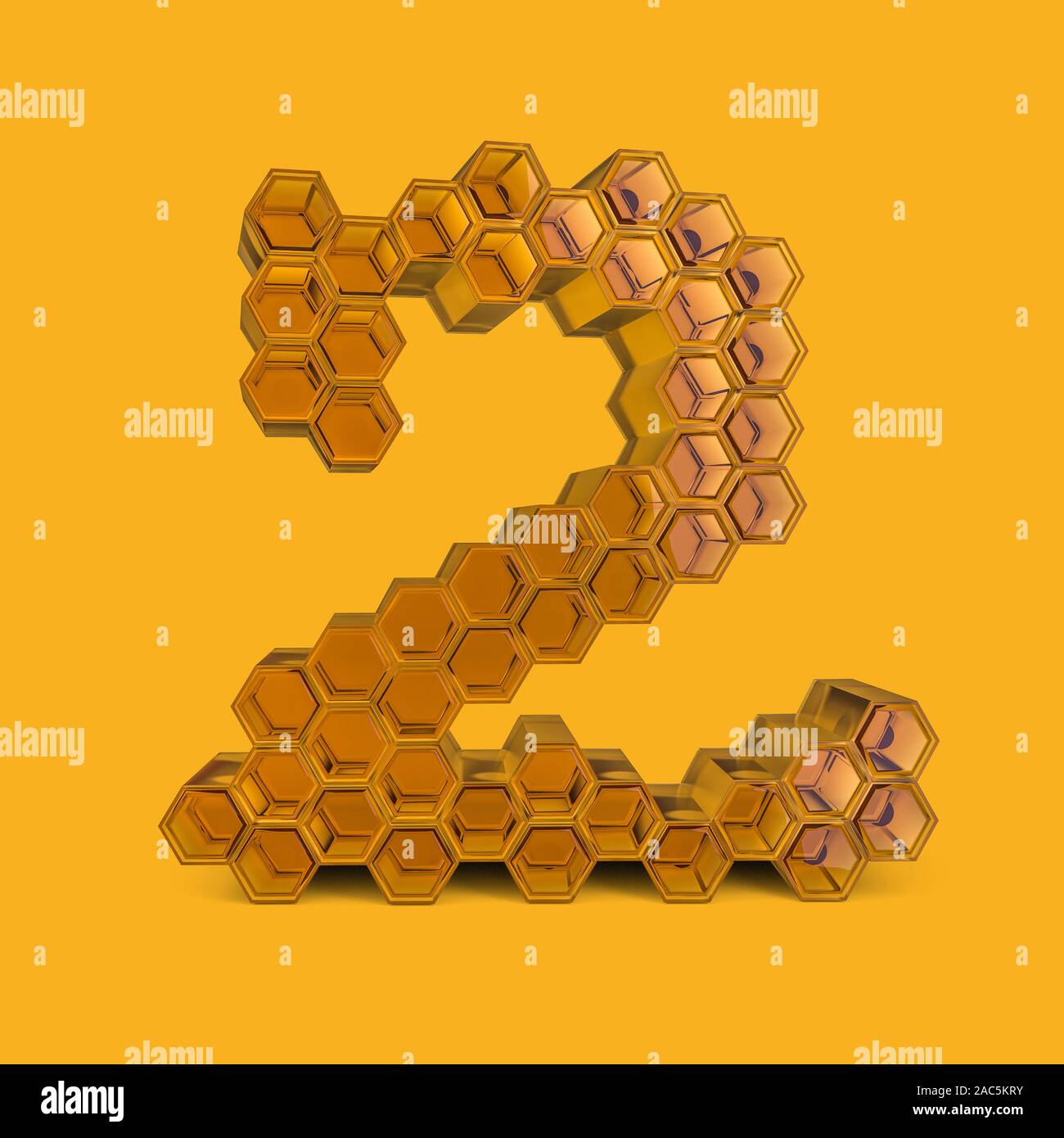 Numéro 2. Signe numérique. Le miel font sur un fond jaune. Le rendu 3D Banque D'Images