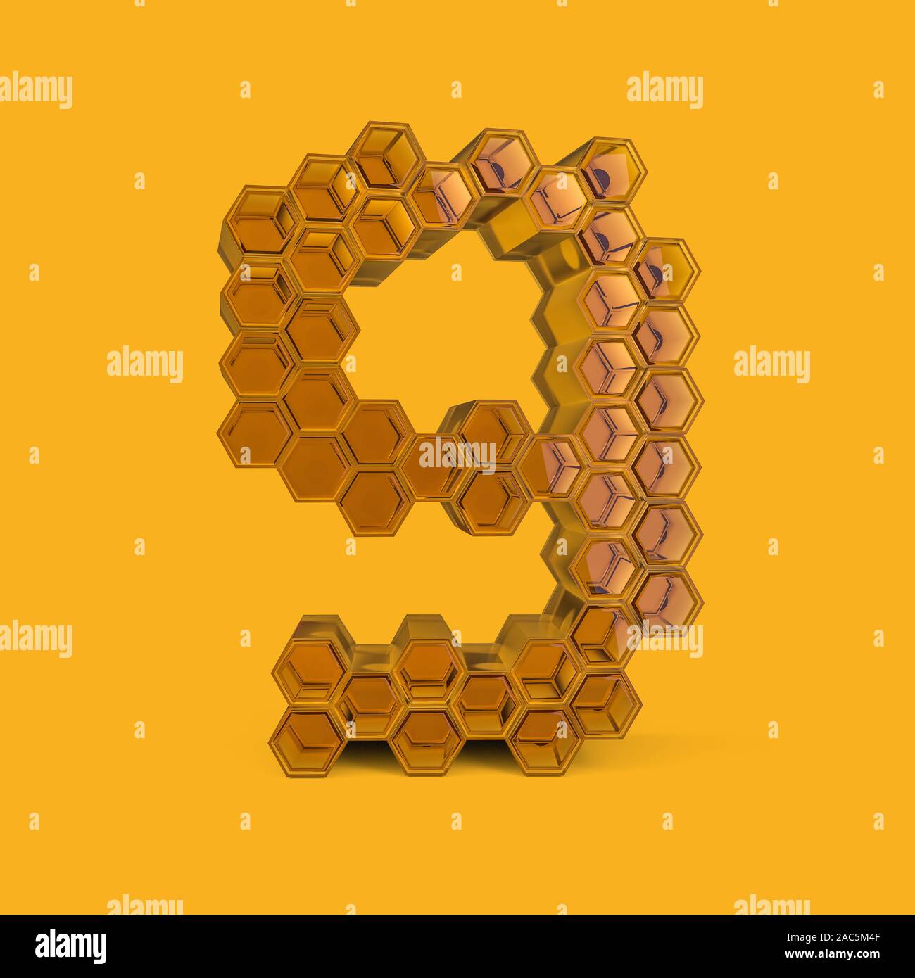 Numéro 9. Signe numérique. Le miel font sur un fond jaune. Le rendu 3D Banque D'Images