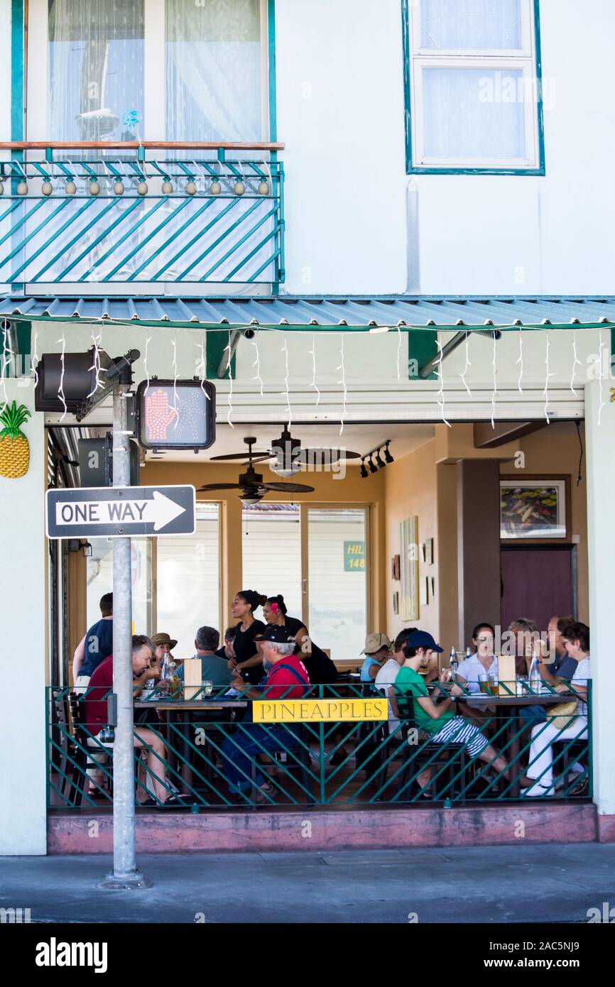 Restaurant l'Ananas au centre-ville de Hilo, Big Island d'Hawai'i. Banque D'Images