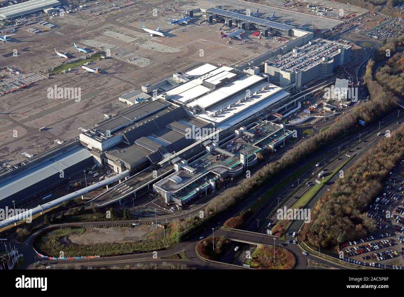 Vue aérienne de l'aérogare 2 à l'aéroport de Manchester, Royaume-Uni Banque D'Images