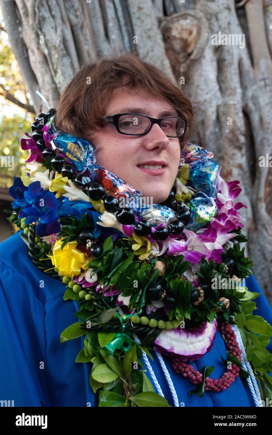 L'obtention du diplôme de l'Académie de la région du Pacifique, maintenant une école privée fermée, à Honolulu, sur l'île de O'ahu. Banque D'Images