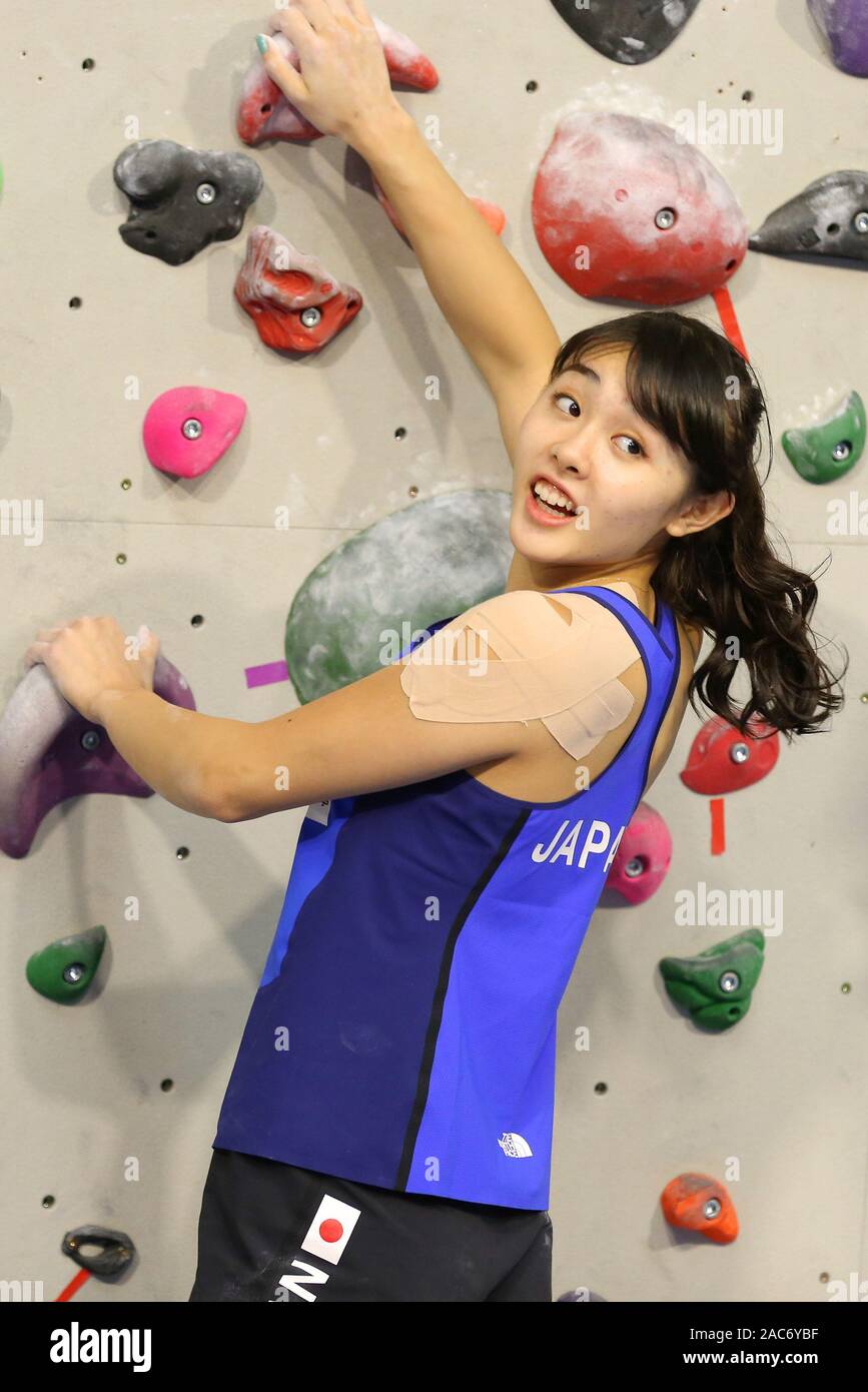 Toulouse, France . 06Th Nov, 2019. L'oti Futaba pour le Japon avant les finales de la Women's Sports Tournoi de Qualification Olympique de combiné d'escalade à Toulouse, France (Photo crédit : Mickael Chavet/Alamy Live News Banque D'Images