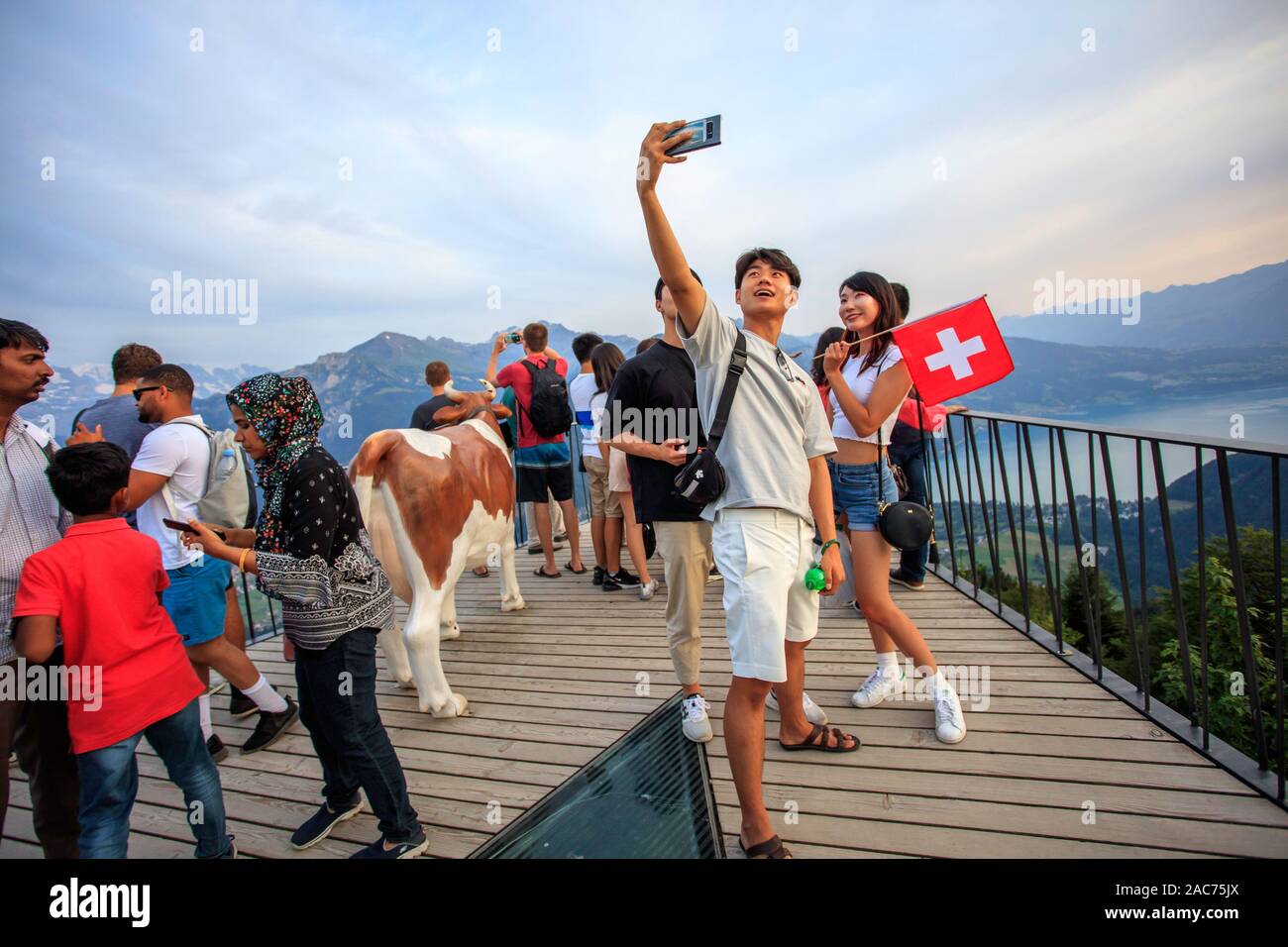 Dans la plate-forme d'observation plus difficile kulm, Interlaken, Suisse Banque D'Images