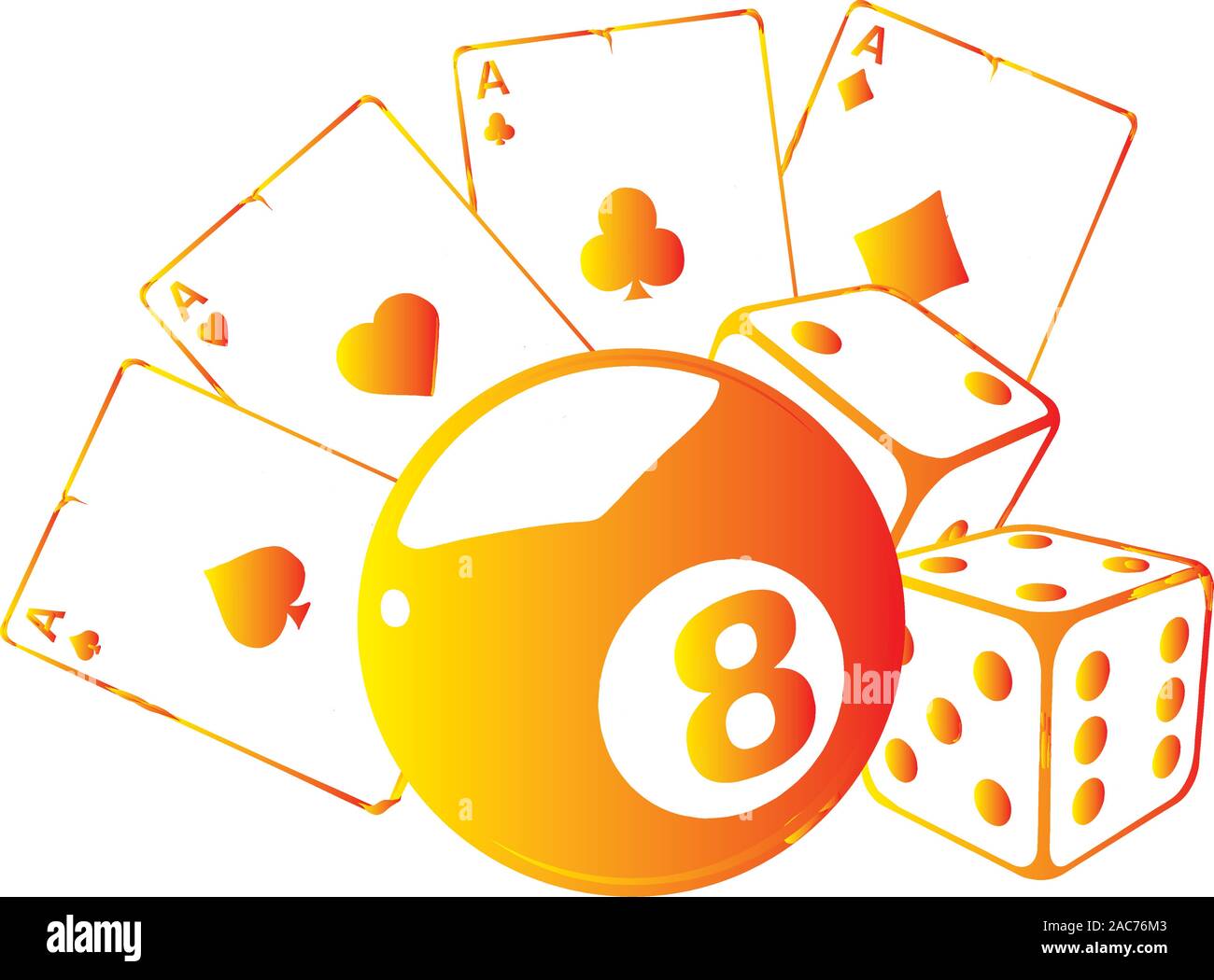 Aces jouer aux cartes avec le nombre huit ball isolé sur fond blanc Illustration de Vecteur