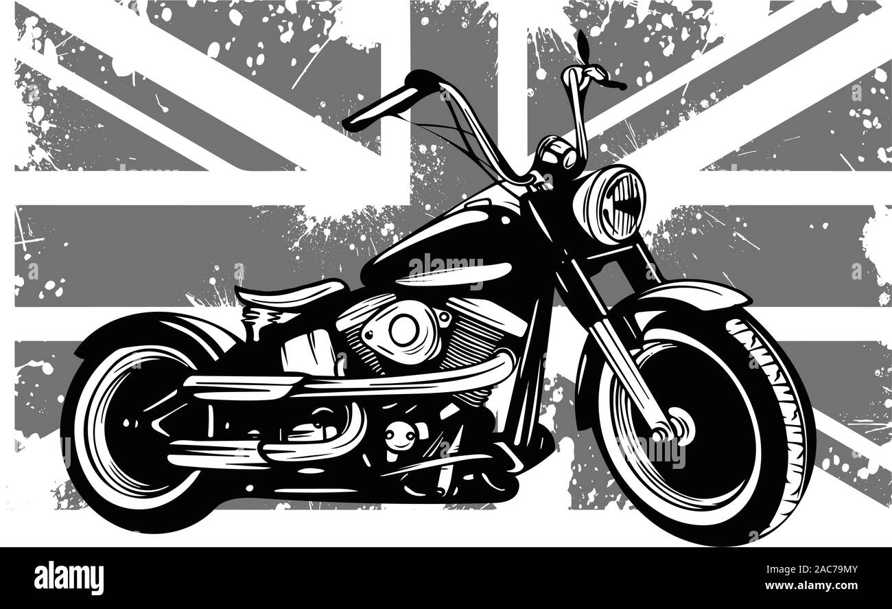 Drapeau britannique avec la typographie, moto, vecteurs d'illustration Illustration de Vecteur