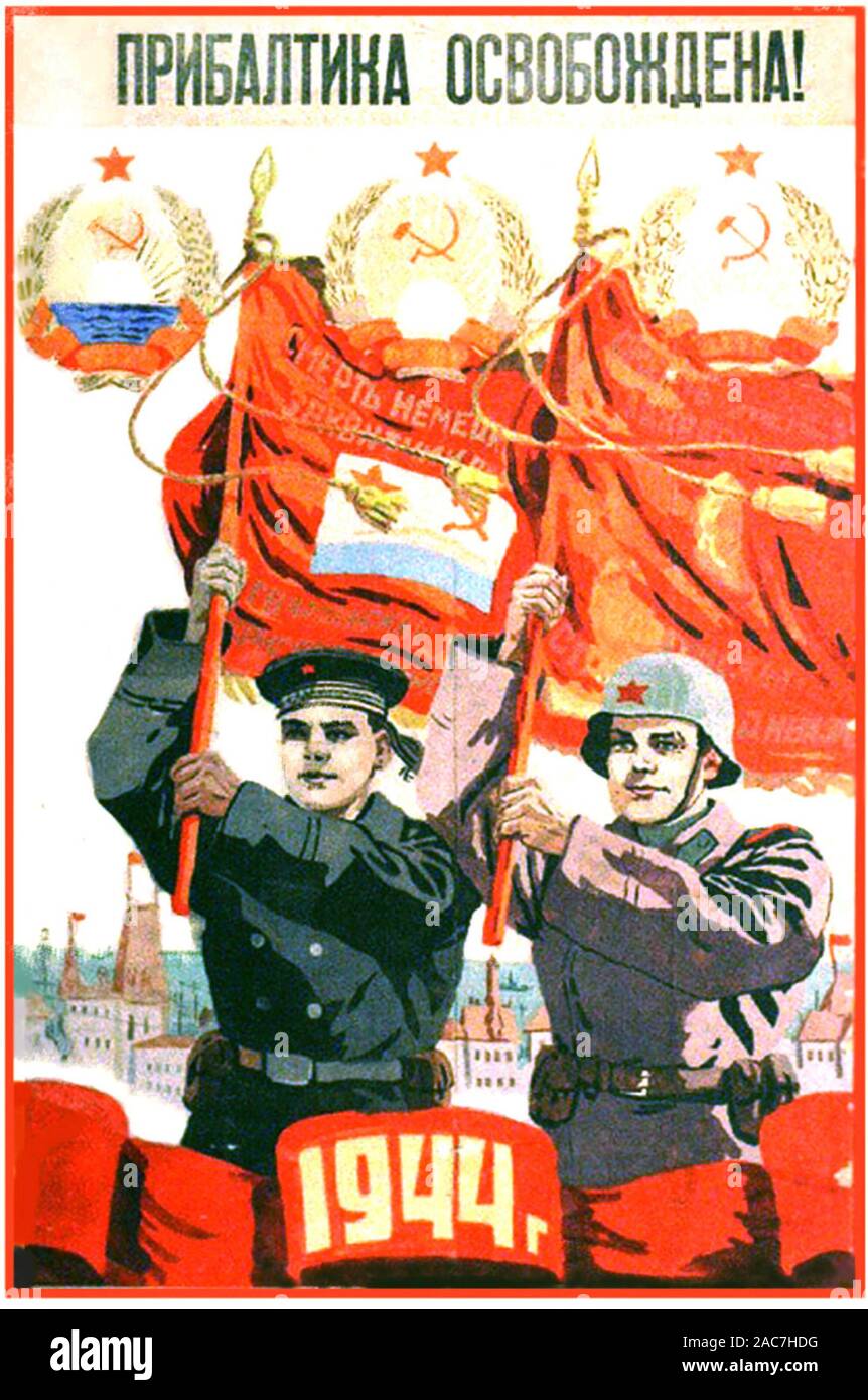 LES ÉTATS BALTES SONT LIBRES ! 1944 affiche de propagande russe Banque D'Images