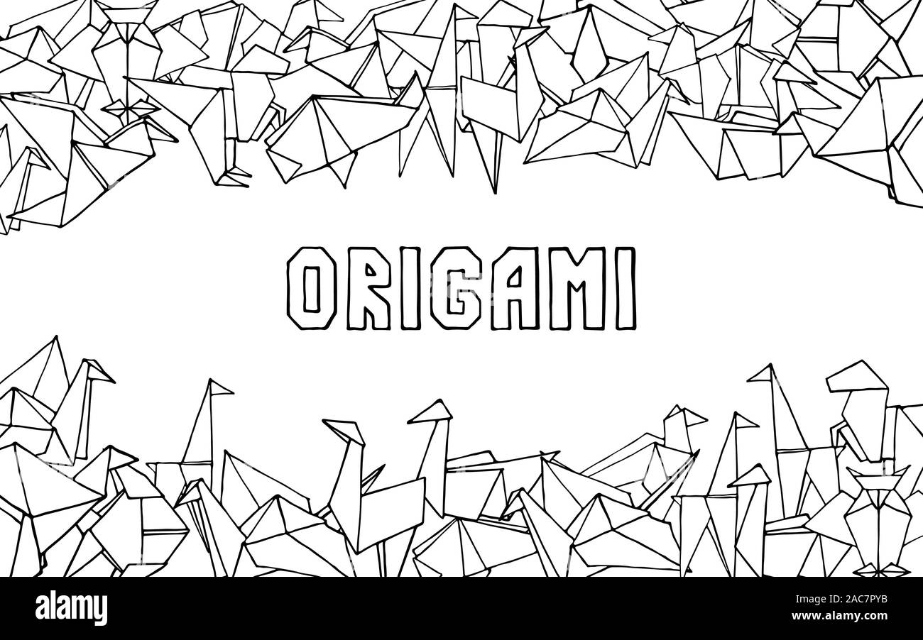 Animaux Origami arrière-plan. Hand drawn doodle frontière. Vector illustration minimaliste Illustration de Vecteur