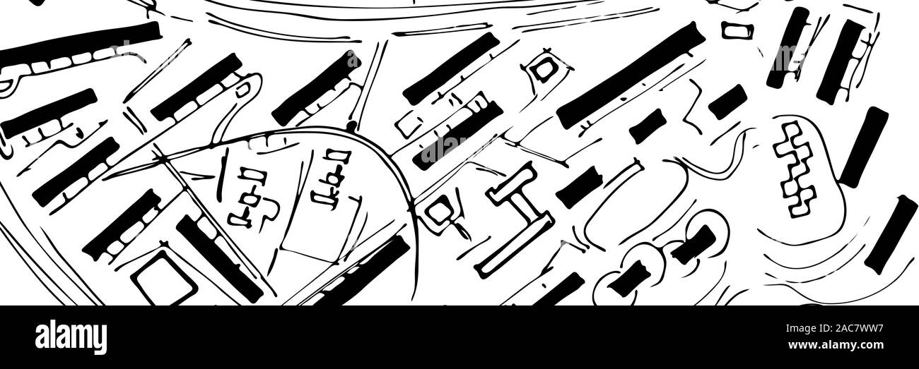 Doodle Plan de ville de texture. Plan d'architecture urbaine, le génie du dessin. Plan des rues. Bannière de l'architecture. Vector illustration. Illustration de Vecteur