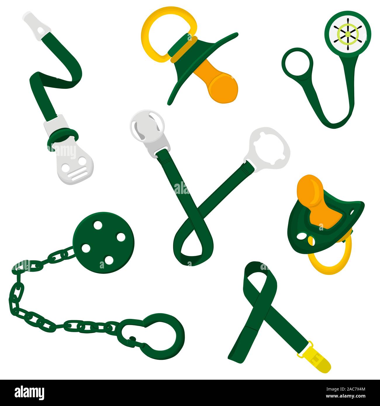 Mode couleur gros bébé sucettes, mannequin avec des porte-caoutchouc mamelon. Les sucettes bébé composé de collection pour nouveau-né, mannequin porte-tétine. Ni factice Illustration de Vecteur