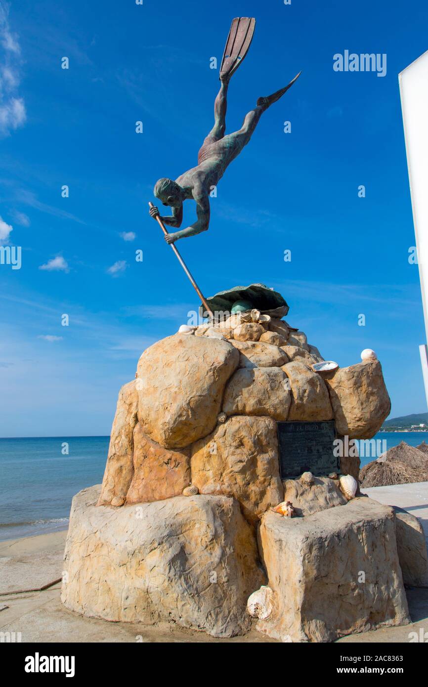El Buzo, Pearl Diver Statue, Bucerías, baie de Banderas, Riviera Nayarit, Jalisco, Mexique Banque D'Images