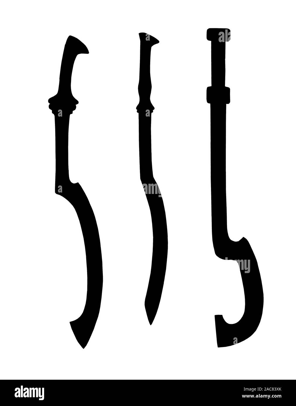 Épée égyptienne illustration. Ensemble de trois bronzes orientaux d'épées. Banque D'Images